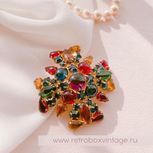 WEISS Брошь-кулон «Мальтийский крест: цветной  с кабошонами»