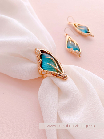 ALEXIS BITTAR Кольцо "Крыло голубой бабочки" Коллекция JARDIN MYSTERE AZURE BLUE