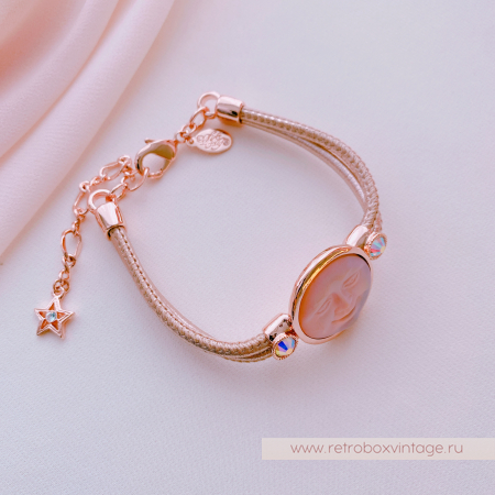 KIRKS FOLLY Браслет «Лунный свет: персиковая в розовом золоте на кожаном ремешке»