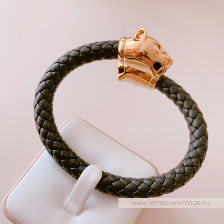 UVELINA Браслет "Золотые пантеры: черные кристаллы" плетеная кожа