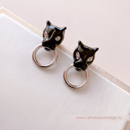 UVELINA Серьги "Черные пантеры с серебристым кольцом"