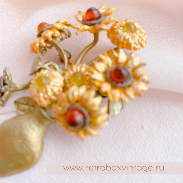 MICHAEL MICHAUD Брошь "Подсолнухи Ван Гога в вазе" Музейная коллекция