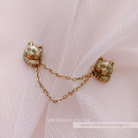SWEET ROMANCE Брошь-стик "Два котенка: бронза" с цепочками-шатлен