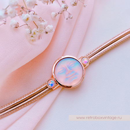 KIRKS FOLLY Браслет «Лунный свет: персиковая в розовом золоте на кожаном ремешке»