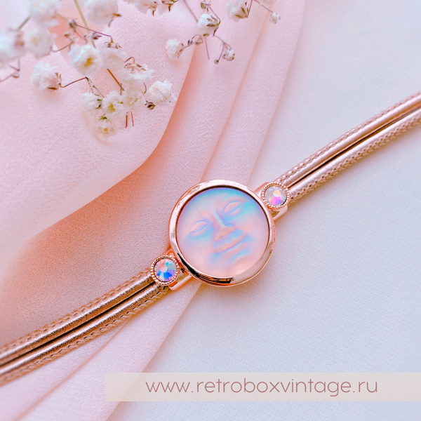 KIRKS FOLLY Браслет «Лунный свет: персиковая в розовом золоте на кожаном ремешке»