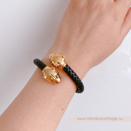 UVELINA Браслет "Золотые пантеры: черные кристаллы" плетеная кожа