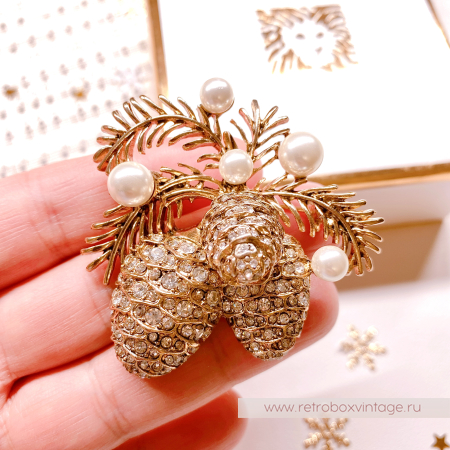 ANNE KLEIN Брошь "Кедровые шишки с жемчужинами" (в оригинальной коробке)