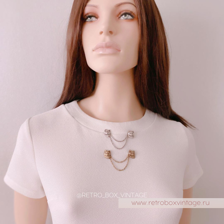 SWEET ROMANCE Брошь-стик "Два котенка: бронза" с цепочками-шатлен