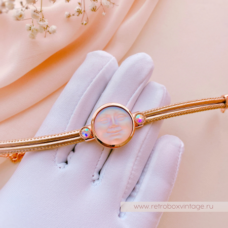 KIRKS FOLLY Браслет «Лунный свет: персиковая в розовом золоте на кожаном ремешке»