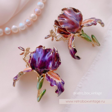 KIRKS FOLLY Брошь «Фиолетовый ирис с феей»