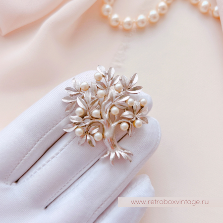 TRIFARI Брошь «Жемчужное древо жизни: серебро»