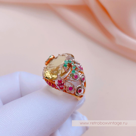 Кольцо «Оливия» (серебро 925, цитрин, рубин, изумруд) 7,5"