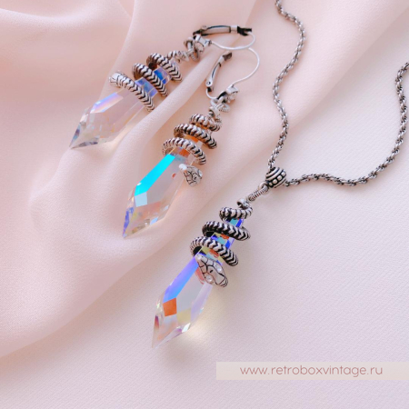 SWEET ROMANCE Комплект «Змейка и магический кристалл: прозрачный АВ в серебре»