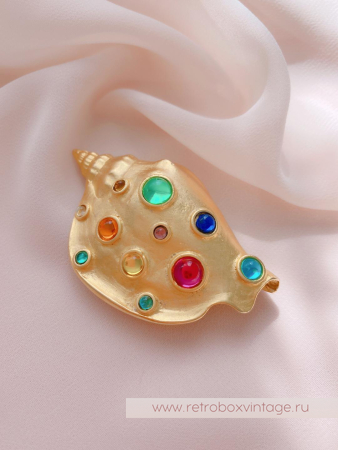 JJ / JONET JEWELRY / PARKLANE Брошь «Радужная ракушка с цветными кабошонами»