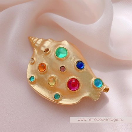 JJ / JONET JEWELRY / PARKLANE Брошь «Радужная ракушка с цветными кабошонами» JJ / JONET JEWELRY / PARKLANE Брошь «Радужная ракушка с цветными кабошонами»