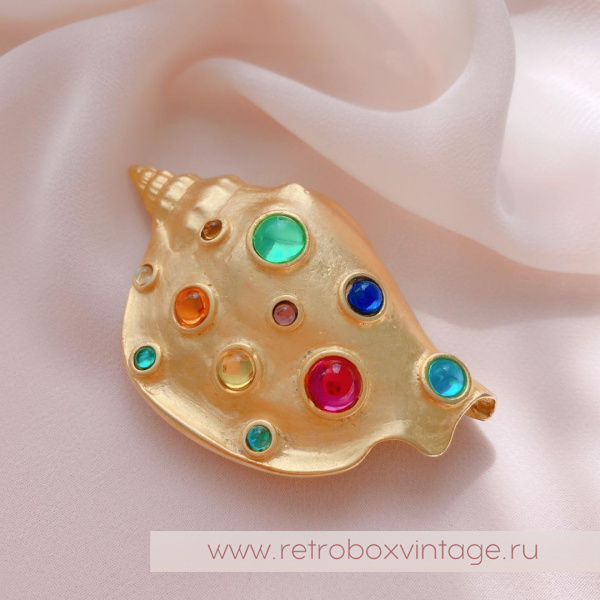 JJ / JONET JEWELRY / PARKLANE Брошь «Радужная ракушка с цветными кабошонами»