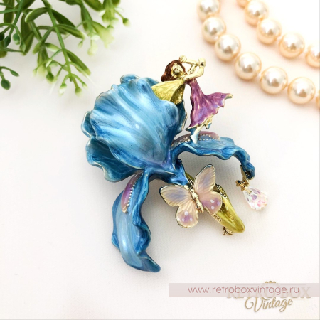 KIRKS FOLLY Брошь «Голубой ирис с феей и капелькой» (архив)