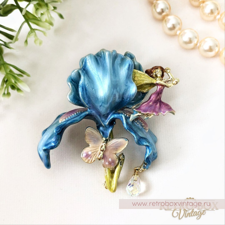 KIRKS FOLLY Брошь «Голубой ирис с феей и капелькой» (архив)