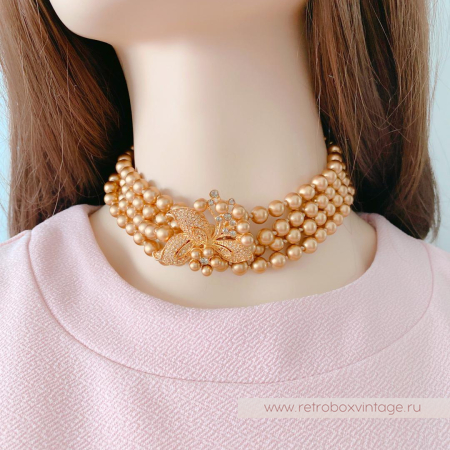 CAROLEE Ожерелье с брошью «Жемчужное золото и золотой цветок»