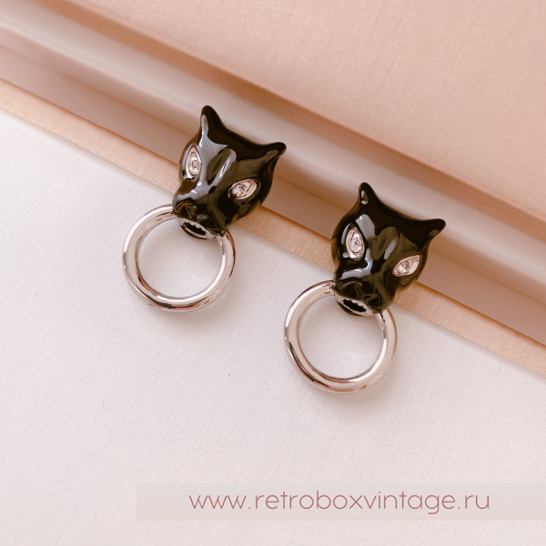 UVELINA Серьги "Черные пантеры с серебристым кольцом"