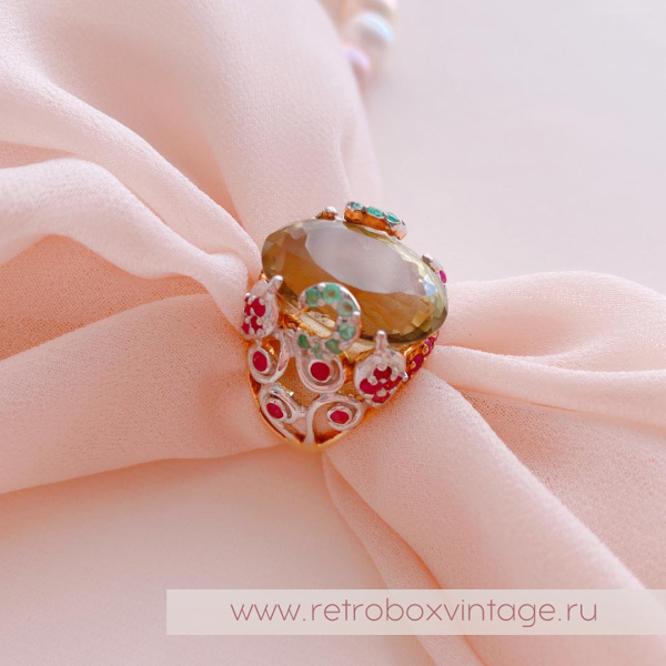 Кольцо «Оливия» (серебро 925, цитрин, рубин, изумруд) 7,5"