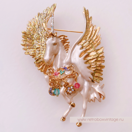 KIRKS FOLLY Брошь "Белый единорог с золотыми крыльями"