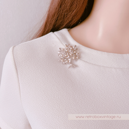 TRIFARI Брошь «Жемчужное древо жизни: серебро»