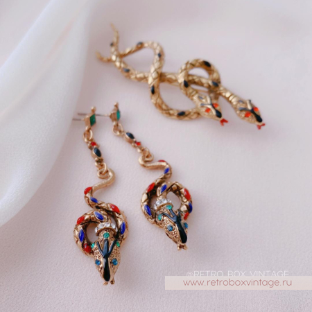 SWEET ROMANCE Серьги «Эмалевые змейки: золото»