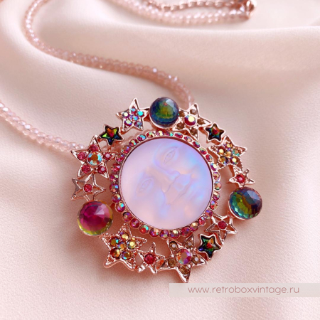 KIRKS FOLLY Брошь на бусах «Танец луны и звезд: розовое золото»