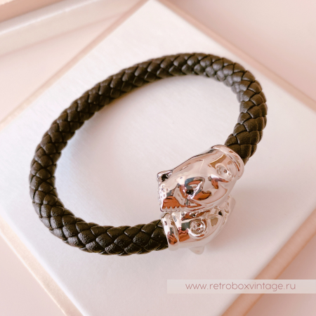 UVELINA Браслет "Серебристые пантеры: черные кристаллы" плетеная кожа