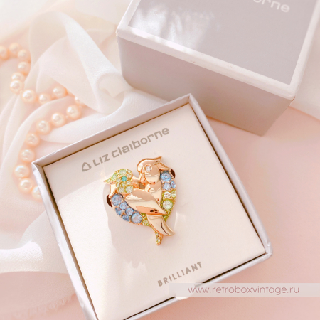 LIZ CLAIBORNE Брошь "Птицы-неразлучники - сердце любви"