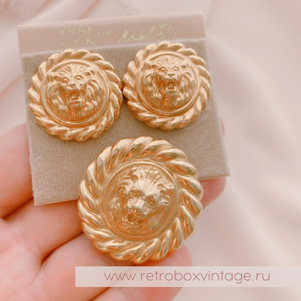 ANNE KLEIN Клип и серьги «Золотые львы: курглые со жгутиками»