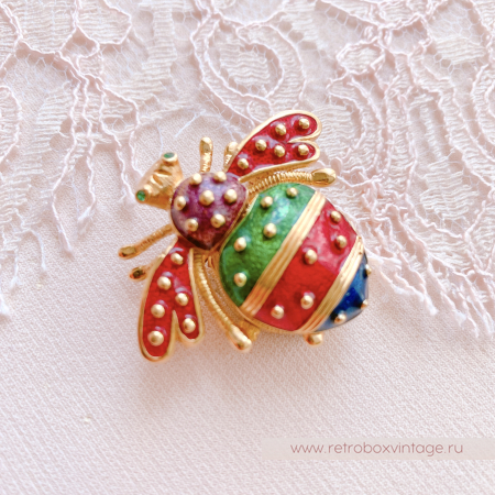 JOAN RIVERS Брошь-часы "Полосатая пчелка" с японским механизмом