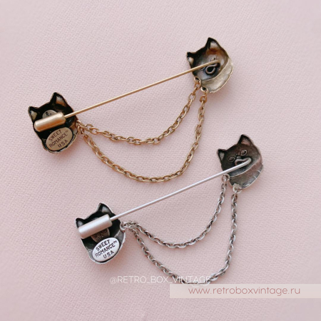 SWEET ROMANCE Брошь-стик "Два котенка: бронза" с цепочками-шатлен