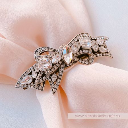 SWEET ROMANCE Заколка-автомат "Бант: прозрачные кристаллы в серебре"