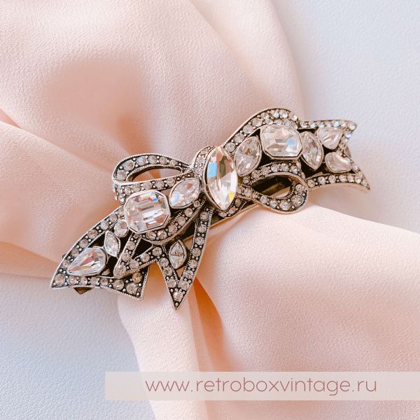 SWEET ROMANCE Заколка-автомат "Бант: прозрачные кристаллы в серебре"