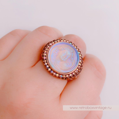 KIRKS FOLLY Кольцо «Спящий ангел: персиково-голубой в бронзе»