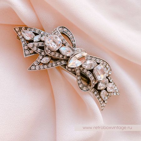 SWEET ROMANCE Заколка-автомат "Бант: прозрачные кристаллы в серебре"