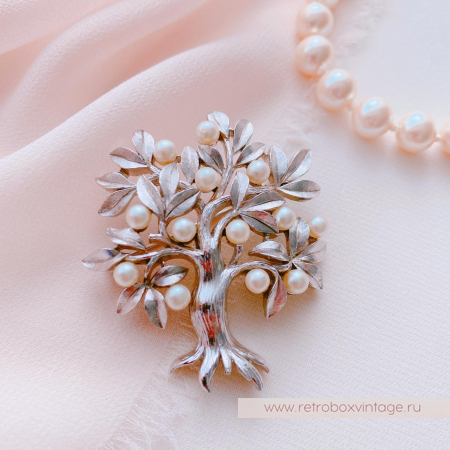 TRIFARI Брошь «Жемчужное древо жизни: серебро»