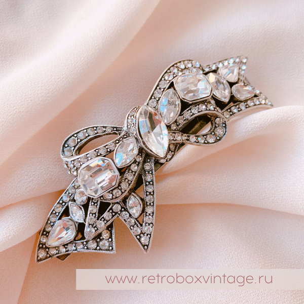 SWEET ROMANCE Заколка-автомат "Бант: прозрачные кристаллы в серебре"