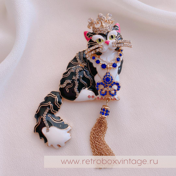 RITZY COUTURE Lunch at The Ritz Брошь-кулон «Королева кошек: черная в золоте»