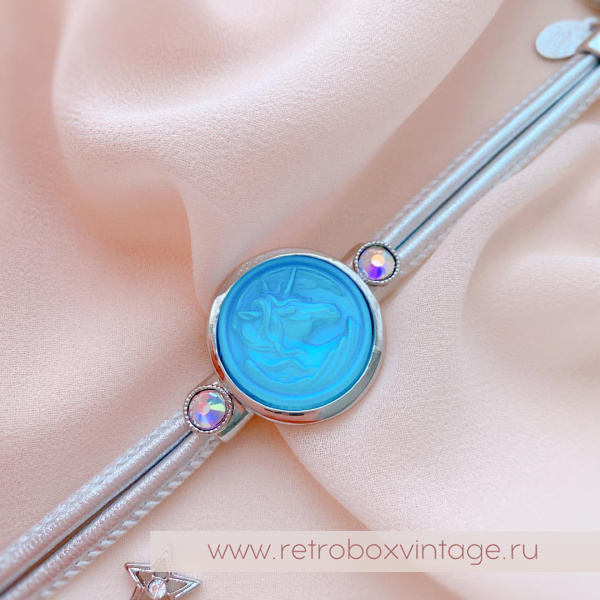 KIRKS FOLLY Браслет «Голубой единорог в серебре» кожаный ремешок