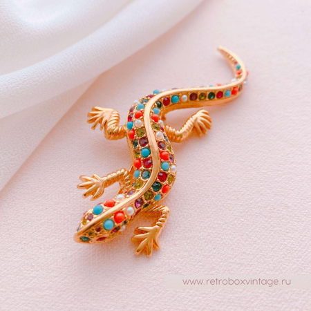D'ORLAN Брошь "Ящерица Гауди" с цветными кристаллами