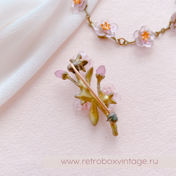 MICHAEL MICHAUD Брошь «Нежная весна: веточка цветущего персика» мини