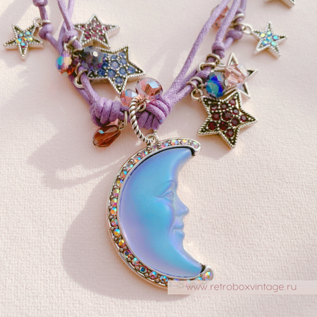 KIRKS FOLLY Ожерелье «Лавандовый вечер с полумесяцем» на шнурах с бусинами