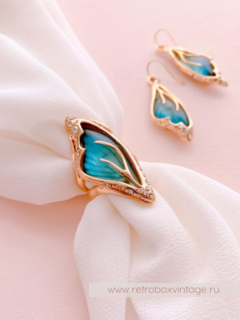 ALEXIS BITTAR Кольцо "Крыло голубой бабочки" Коллекция JARDIN MYSTERE AZURE BLUE