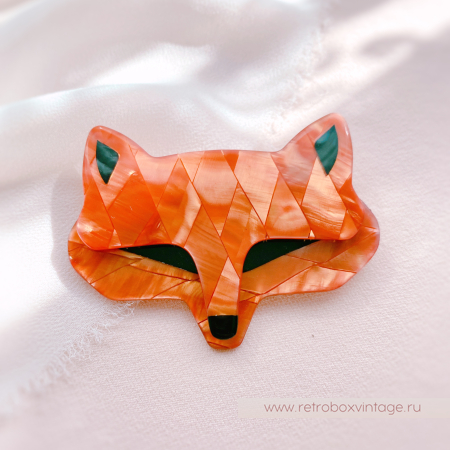 LEA STEIN Брошь «Лис Goupil: рыжий арлекин» черные глазки