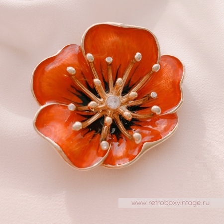 MONET Брошь «Красный коралловый мак»
