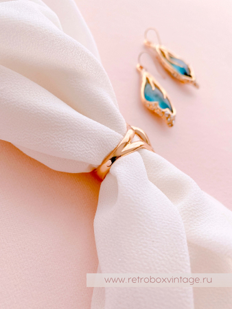 ALEXIS BITTAR Кольцо "Крыло голубой бабочки" Коллекция JARDIN MYSTERE AZURE BLUE