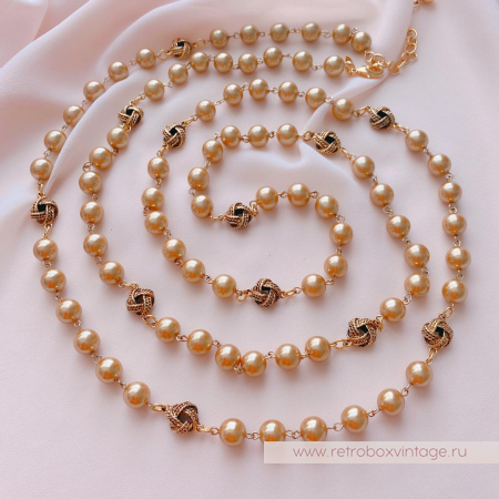 JOAN RIVERS Ожерелье-сотуар "Жемчужные узелки в стиле Шанель: карамельное золото"